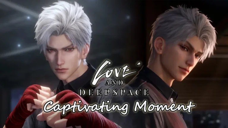 Sylus from Love and Deepspace leaning against a motorcycle in the N109 Zone during the Captivating Moment myth story