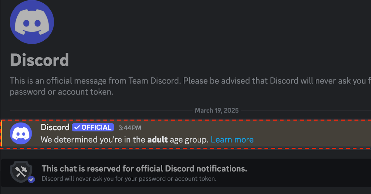 A digital interface showing Discord's age verification prompt with a background biometric scanning overlay for user identification