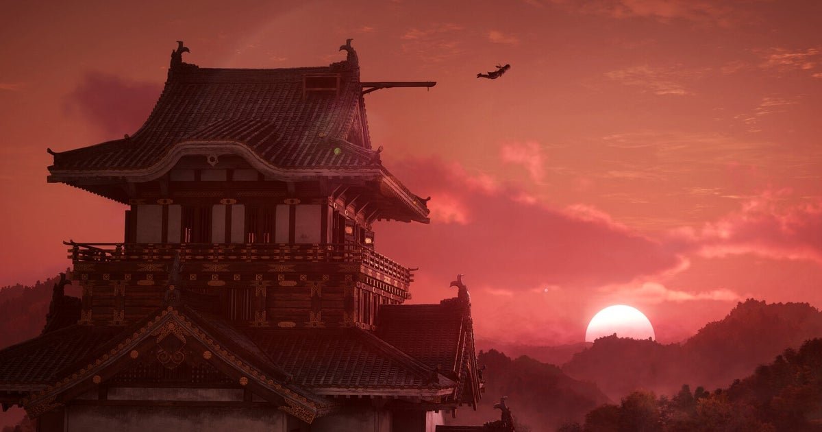 Detailed close-up of Naoe performing a manual jump across a tiled rooftop in Assassin's Creed Shadows on Nintendo Switch 2.