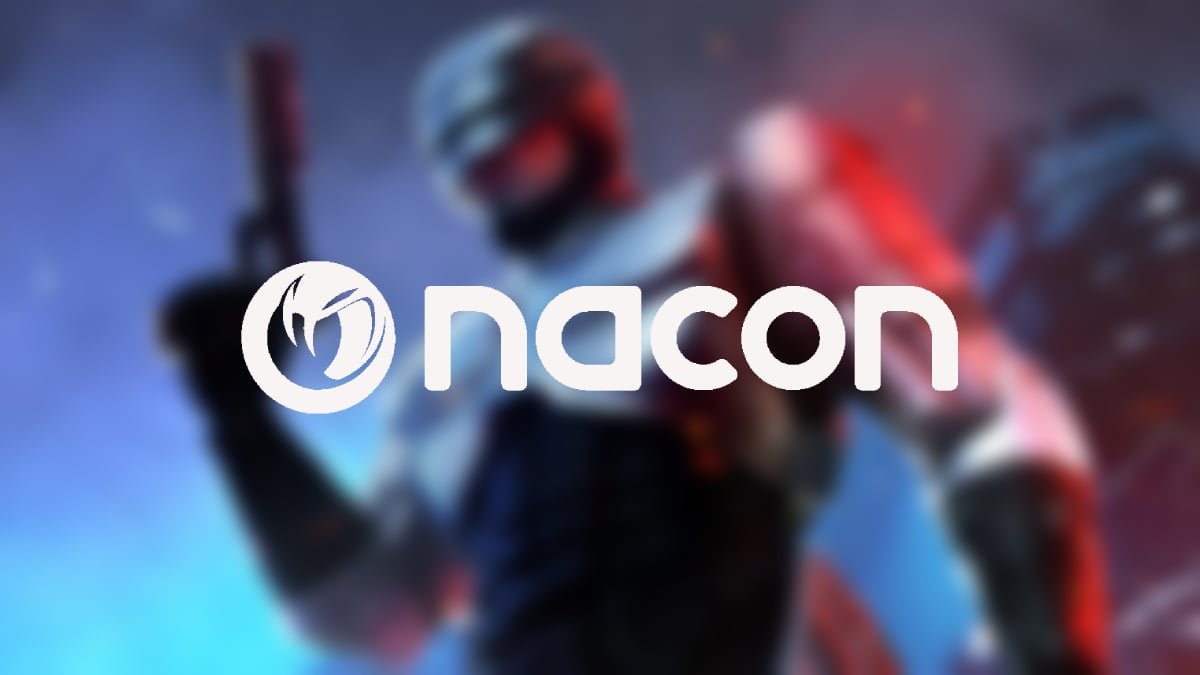 First-person view of RoboCop fighting ED-209 enemies in a warehouse, illustrating Nacon's poorly optimized release before insolvency.