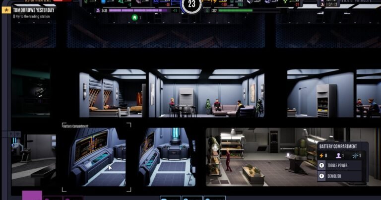 Digital rendering of Captain Janeway commanding the bridge in the Star Trek: Voyager - Across the Unknown survival RPG on PC