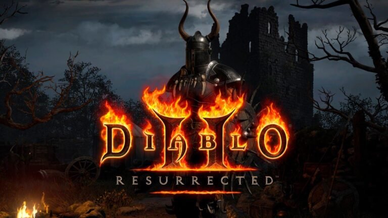A close-up of a handheld console screen showing the dark, gothic UI of Diablo 4 with the Nintendo Switch 2 logo nearby