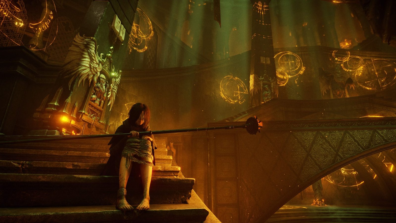 A sprawling industrial complex in Satisfactory featuring towering space elevators and glowing power lines under a vibrant alien sunset.