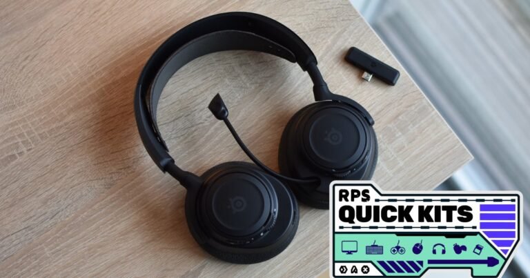 A close-up of the SteelSeries Arctis Nova 7X Gen 2 gaming headset resting on a wooden desk next to a glowing Xbox controller.