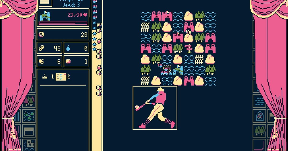 A surreal digital landscape featuring a glowing match-three grid floating over a stylized theater stage with a hungry cat.