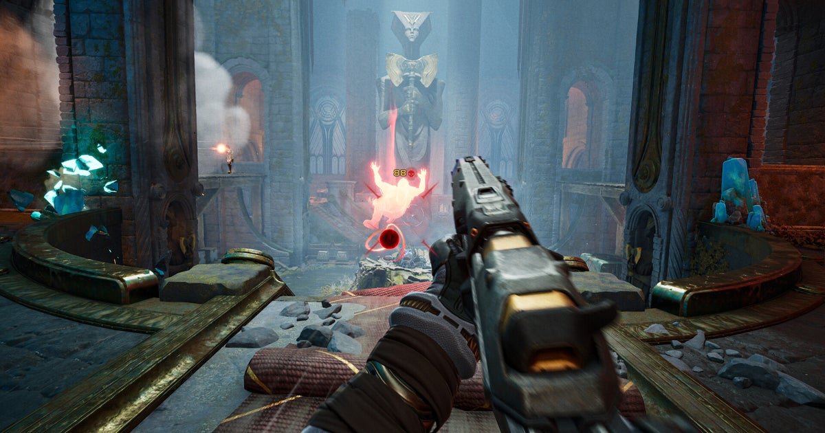 First-person view of Highguard gameplay showing severe frame rate drops and particle-heavy firefights at the C-Point objective.